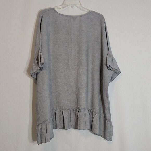 JS MILLENIUM Gray Chambray Linen OVERSIZED Short Sleeve Pullover Top; Size 2XL - Picture 3 of 5